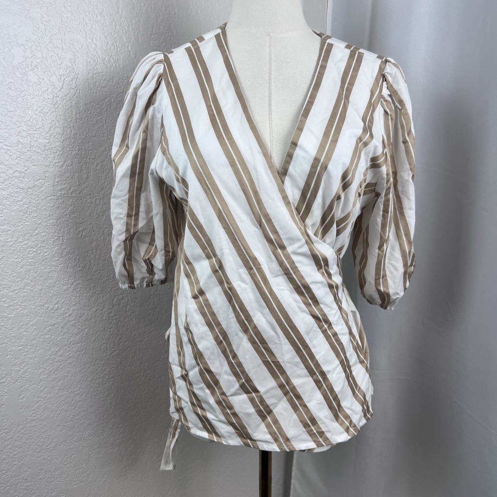 Ann Taylor Top Womens Medium Striped Wrap Euro Summer Coastal Preppy Vacation